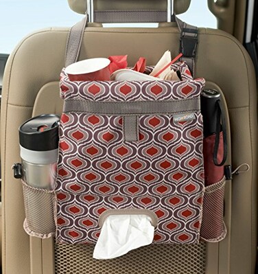 High Road Back Seat Organizer with Waterproof Covered Car Trash Bag Tissue Box Holder and Side Pockets