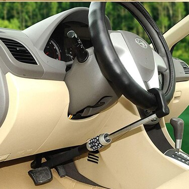 Steering Wheel Lock Universal Vehicle Car Truck Van SUV Keyless Password Coded Twin Hooks Extendable Retractable Heavy Duty Security Guard Anti Theft steel plastic 5 Digit Combination AntiTheft
