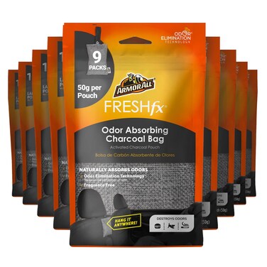 Armor All Fresh FX Charcoal Deodorizer Bags Natural Bamboo Car Odor Eliminator Fragrance Free 9 Pack