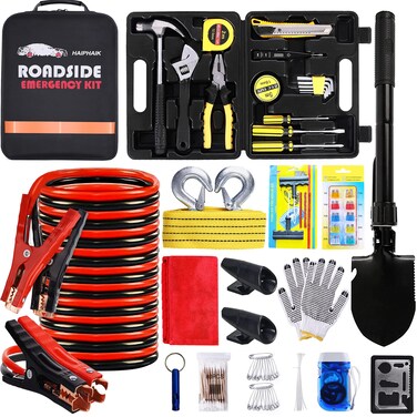 HAIPHAIK Car Emergency Kit Roadside Assistance Emergency Kit Car Emergency Kit with Jumper Cables Safety Kits for CarsFolding Shovel Tow RopeCar Tool Kitcar