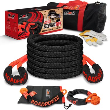 ROADPOWER 1in x 20ft  4x4 Kinetic Recovery Rope  with Bag Gloves and 2 Pcs Soft Shackle  Heavy Duty Offroad Recovery Kit for UTV ATV Truck Car 14 Tons35000 Lbs1in x 20ft