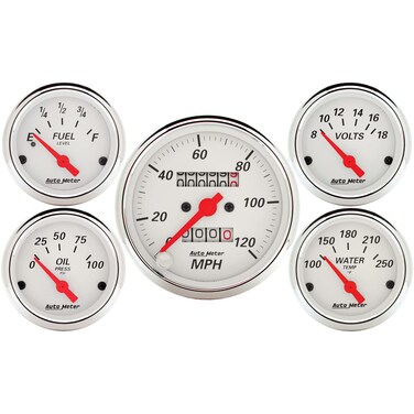 AUTO METER 1300 5 PC Gauge KIT 318  2116 MECH Speedometer Arctic White