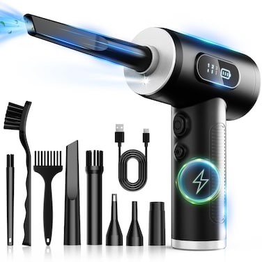 Compressed Air Duster3 Gear Adjustable 100000RPM Electric Air Duster with LED Light Rechargeable Cordless Air Blower for Keyboard Electric Devices Cleaning Replaces Compressed Air Cans Black