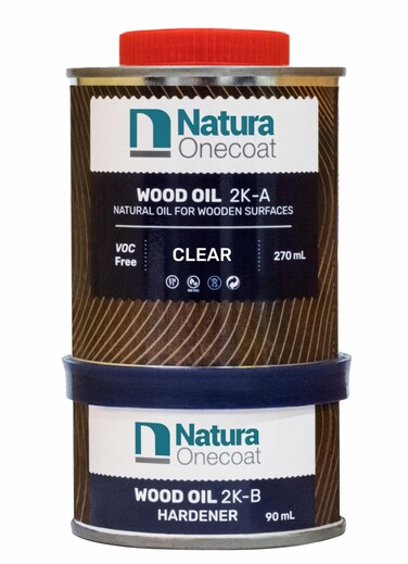 Natura Onecoat 2 Component Wood Oil 360 mL 1217 fl oz Easy to Apply Very Low Odor Wooden Surfaces Furniture Dries Fast Plant Based Wood Protect  Restorer Clear