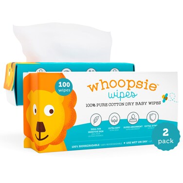Whoopsie Wipes 100 Pure Cotton Dry  200 Count  Use Wet or Dry  Soft  Sensitive  Hypoallergenic  Extra Strong  Absorbent  Perfect for Diaper Changes Runny Noses Drool Meal Time  Nursing