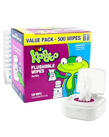 Kandoo Flushable Wipes for Baby and Kids  Sensitve and Unscented Formula Hypoallergenic Potty Training Wet Cleansing Cloths 50 Count 10 Pack  Tub