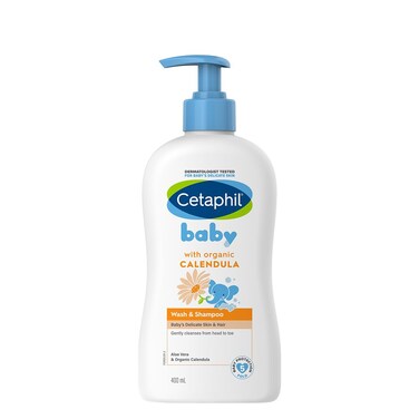 Cetaphil Baby Wash and Shampoo Moisturizer gentle Cleanser Foaming Wash with Organic Calendula Unscented 400ml