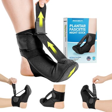 BraceAbility Plantar Fasciitis Night Splint Sock  Soft Plantar Fascia Brace for Sleeping Achilles Tendonitis Foot Drop Heel Pain  Plantar Fasciitis Relief Night Splint for Women and Men Medium