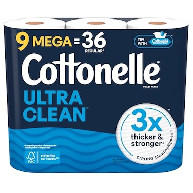 Cottonelle Ultra Clean Toilet Paper 9 Mega Rolls 9 Mega Rolls  36 Regular Rolls 284 Sheets Per Roll Packaging May Vary