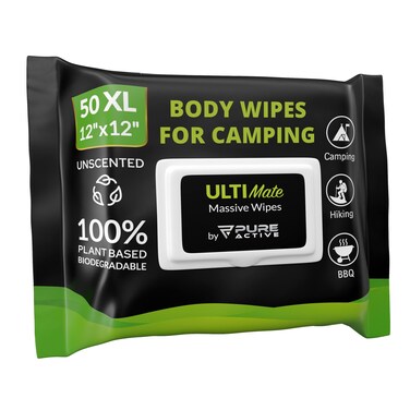 Body Wipes for Camping 50 XXL Camping Wipes 12x 12 Shower Body Wipes for Camping Body and Face Wipes Biodegradable Personal Hygiene Body Cleansing Wipes for Women Men Kids Elderly Travel