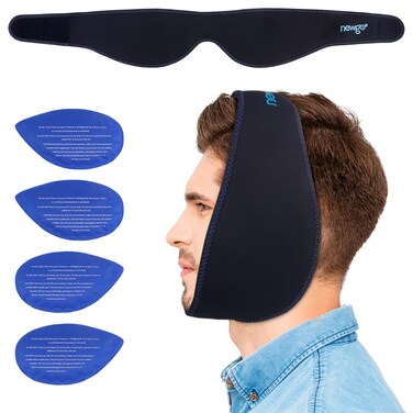NEWGO Wisdom Teeth Ice Pack Head Wrap Jaw Ice Pack for Face Oral Surgery Pain Relief FSA or HSA Face Ice Pack with 4 HotCold Packs for Facial Chin Jaw  Black
