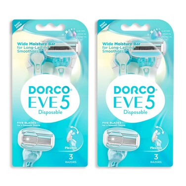 DORCO eve 5 Womens Disposable Razors  Wide moisture bar 5 Blades for smooth shave 5 blade2pack 6ct