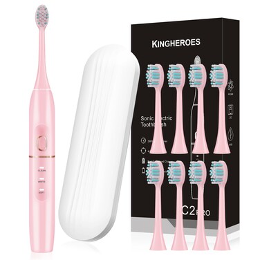 kingheroes Electric Toothbrush Set Comes with 8 Brush Heads  Travel Case4 Modes with 2 Minutes Built in Smart Timer One Charge for 60 Days 42000 VPM Motor Pink