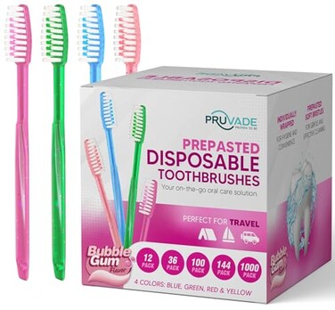 Pruvade 144 Pack Disposable Toothbrushes with Toothpaste Built in  Prepasted Toothbrushes Individually Wrapped  Single Use Waterless Tooth Brush with Soft Bristles  Bubblegum FlavorKids