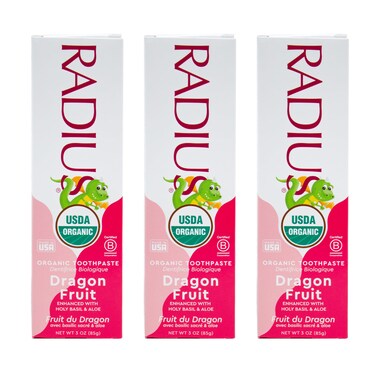 RADIUS USDA Organic Kids Toothpaste 3oz Non Toxic ChemicalFree GlutenFree Designed to Improve Gum Health for Childrens 6 Months and Up  Dragon Fruit  Pack of 3