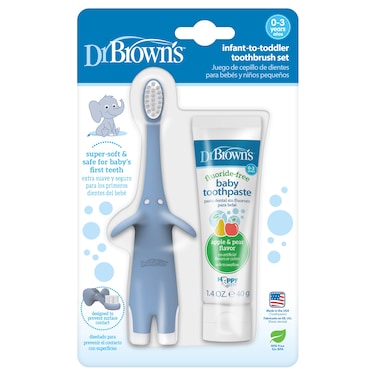Dr Browns Infant Toothbrush and Toothpaste Combo Pack Blue 14oz