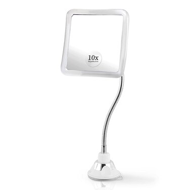 Flexible 10X Magnifying Makeup Mirror with HeightAdjustable Gooseneck and 360 Swivel Suction Cup for Precise Make Up and Beauty Routines  16cm x 16cm Square