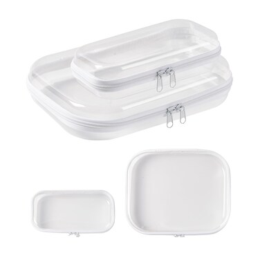 GTUDOR 2PCS Zippered Hard Pouch Clear Hard Pouch Container Stackable Toiletry Bag Travel Bags Plastic Storage Bins for Toys Building Blocks Puzzles Cosmetics Stationery