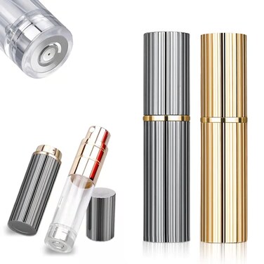 BRILIFLED Travel Atomizer Mini Refillable Empty Spray Perfume Bottle 5ml Grey  Gold Portable TSA Scent Pump Case Take It By Air wo Leaking for Men and Women