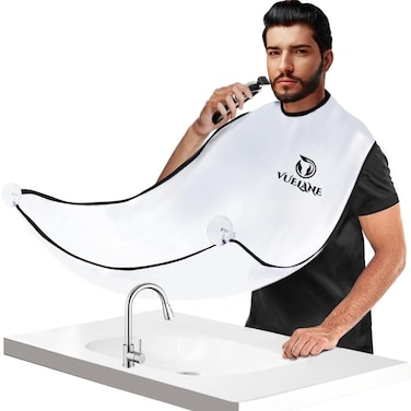 Vuelane Beard Bib  Beard Bib Hair Catcher for Men Shaving  NonStick Beard Bib Apron with Strong Suction Cups  Grooming Gifts for Husband Dad  White