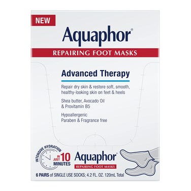 Aquaphor Repairing Foot Masks Moisturizing Socks for Dry Feet Hydrating Foot Care Treatment with Avocado Oil and Shea Butter Pack of 6