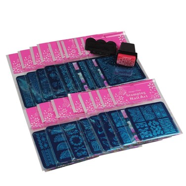 Mix Designs Nail Plates 1 Pcs Nail Art Stamper  1 Scraper Nail Art Image Stamp Stamping Plates Manicure Template Nail Art Tools A03655