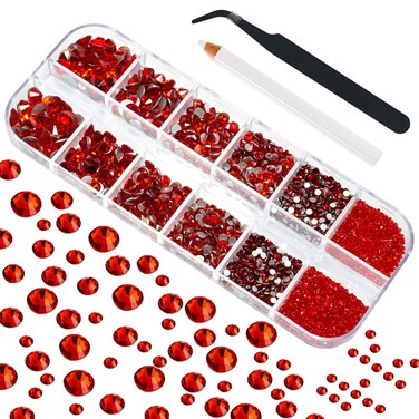 4010pcs Red Rhinestones Nail Gems Siam Red Round Flatback Stones 6 Sizes1661mm to SS30 K9 Glass NonHotfix Ruby Red Nail Crystals Jewels Nail Art Nail Charms for Nails Eyes Face Makeup Crafts DIY