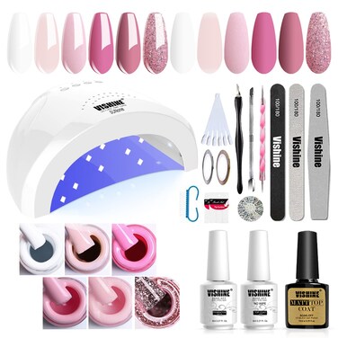 Vishine SUNOne 48 W LED UV Lamp Complete Set Nail Polish SemiPermanent Nail Dryer 6 Colours Gel Top Base Coat Complete Set Manicure Tool Accessories Nail Art Set C001
