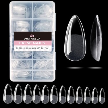 UNA GELLA Almond Fake Nails 216pcs Almond Press on Nails Preshape Almond Nails Tips for Full Cover Acrylic Almond Nails French False Nails For Nail Extension Nail Art DIY Salon 12 Sizes Gelly Tips