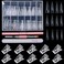 MIKIMIQI Dual Nail Forms Set Poly Gel Quick Building Nail Kit 120Pcs Stiletto Gel Nail Molds with 10Pcs Acrylic Nail Tips Clips 1Pc DualEnded Poly Extension Gel Brush Nail File for Polygel Extension