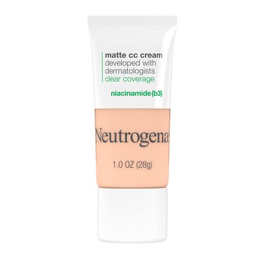 Neutrogena Clear Coverage Flawless Matte CC Cream FullCoverage Color Correcting Cream Face Makeup with Niacinamide b3 Hypoallergenic Oil Free  Fragrance Free Shell 1 oz