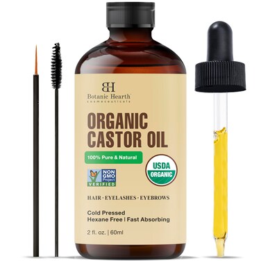 Botanic Hearth Castor Oil  USDA Certified Organic 100 Pure  Hexane Free  Cold Pressed  Growth for Eyelashes Eyebrows Hair  With Eyebrow  Eyelash Brush  60 ml