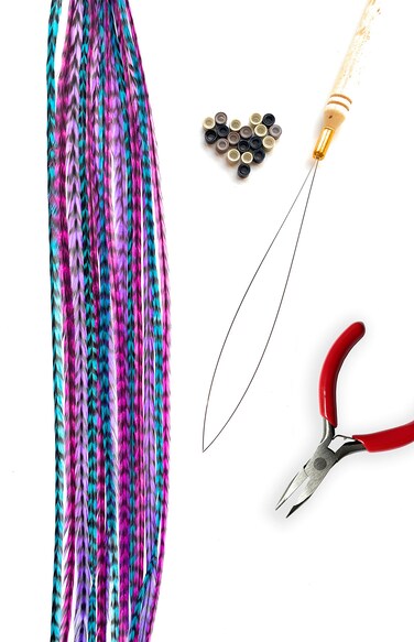 Feather Lily Hair Extensions 100 Real Rooster s Long Pink Purple Blue Colors B1 Striped Kit