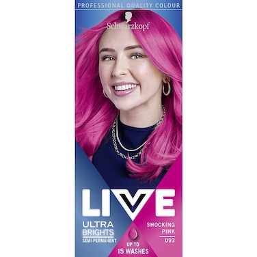 Schwarzkopf LIVE Ultra Brights Or Pastels Vibrant Semipermanent Pink Hair Dye Lasts Up to 15 Washes Shocking Pink 093