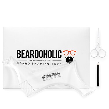 BEARDOHOLIC Beard Shaper Advanced 9 in 1 Design Beard Shaping Tool with Templates Transparent for Easier Alignment and Styling Beard Trimming Guide for Facial Hair