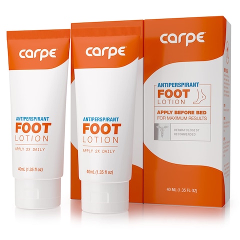 Carpe Antiperspirant Foot Lotion A DermatologistRecommended Solution to Stop Sweaty Smelly feet Helps Prevent blisters Great for hyperhidrosis Pack of Two