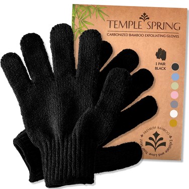 TEMPLE SPRING  Exfoliating Glove Exfoliating Glove Made of Bamboo Exfoliating Gloves Bath Sponge Natural Sauna Glove Body Sponge Natural Ingrown HairDead Skin Cells Black