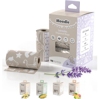 Disposable Diaper Bags 90 BAGS TOTAL  LAVENDER SCENTED Dirty Diaper Bags Disposable 6 Refill Rolls 9x 13  Leak Proof Diaper Trash Bags on the Go  Baby Poop Bags  Travel Diaper Bags Refill