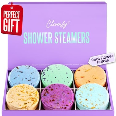Cleverfy Shower Bombs Aromatherapy  Gift Set of 6 Shower Steamers  With Essential Oils For Home Spa Shower Melts aka Vaporizing Shower Tablets are Perfect for Sinus Relief