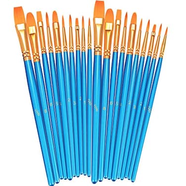 BOSOBO Paint Brushes Set 2 Pack 20 Pcs RoundPointed Tip Paintbrushes Nylon Hair Artist Acrylic Paint Brushes for Acrylic Oil Watercolor Face Nail Art Miniature Detailing Rock Painting Blue