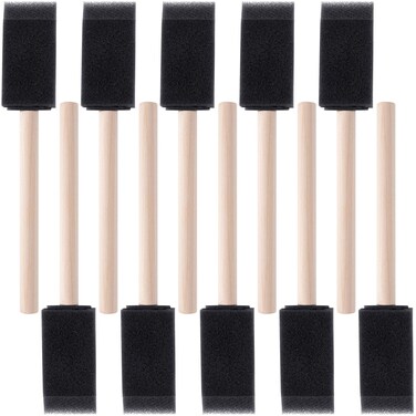 HINZIC 10 Pcs 1 inch Foam Paint Brushes Black Sponge Brushes Wood Handle Foam Brushes for Painting Varnishes DIY Craft Projects