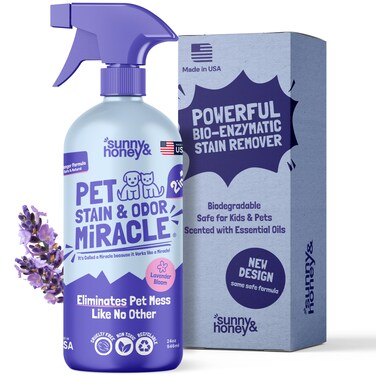 Sunny  Honey Pet Stain  Odor Miracle  Enzyme Cleaner for Dog Urine Cat Pee Feces Enzymatic Solution for Carpet Rug Car upholstery Couch Mattress stain Eliminator Light Lavender 32 FL OZ