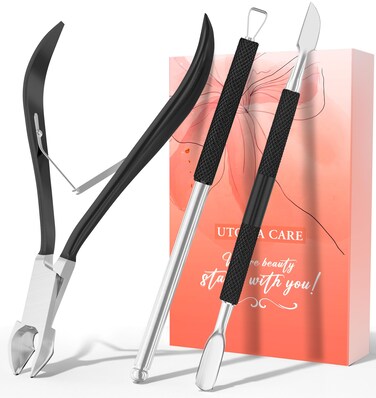 Utopia Care Cuticle Trimmer with Cuticle Pusher Nail Cuticle Trimmer Set Manicure Kit Pedicure Kit Sharp Cuticle Nippers Professional Cuticle Pusher Tool Cuticle Remover Tool Kit Black