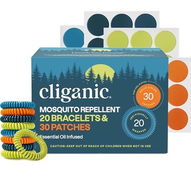 Cliganic Mosquito Repellent Pack 20 Bracelets  30 Stickers  Natural DEETFree Essential Oil Infused
