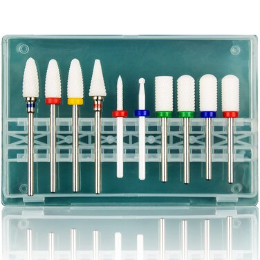 Feecy Nail Drill Bits Set Ceramic for Acrylic Nails Gel Polish Professional 332 Inch Efile Nail Drill Bits Kit for Cuticle Safety Barrel Nail Art Tools with Holder 10pcs S10C