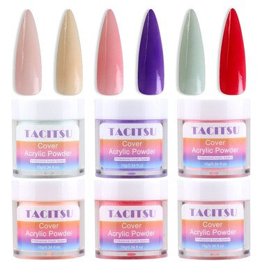 TACITSU Acrylic Powder Set 6 Colors Cover Acrylic Nail Powder Kit Polymer Powder for Acrylic Nail Extension Carving French Manicure Professional Acrylic Nail System