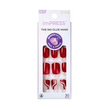 KISS imPRESS No Glue Mani PressOn Nails Mini Endlessly Medium Red Short Size Squoval Shape Includes 30 Nails Prep Pad Instructions Sheet 1 Manicure Stick 1 Mini File