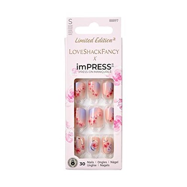 imPRESS KISS LoveShackFancy x PressOn Manicure Limited Edition Style Sunkissed Peach Short Square Pink PressOn Nails Includes Prep Pad Mini Nail File Cuticle Stick  30 Fake Nails