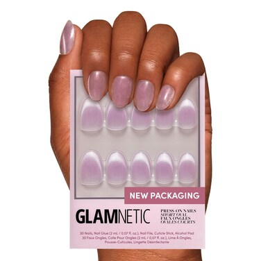 Glamnetic Press On Nails  Fairy Dust  Short Oval BeigePink Nails with a Mesmerizing Metallic Finish  15 Sizes  30 Nail Kit with Glue