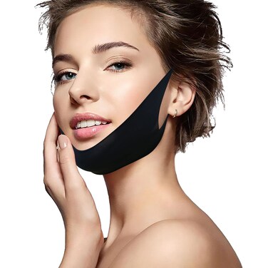 WIDVIH Reusable Slim Silicone Double Chin Tape MaskV Shape Silicone Lifting Mask  Chin Patch  Chin MaskV Line Shaping Face Masks Black 4PCS